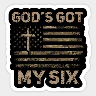 God's Got My Six Christian Military Veteran Camo Flag Sticker